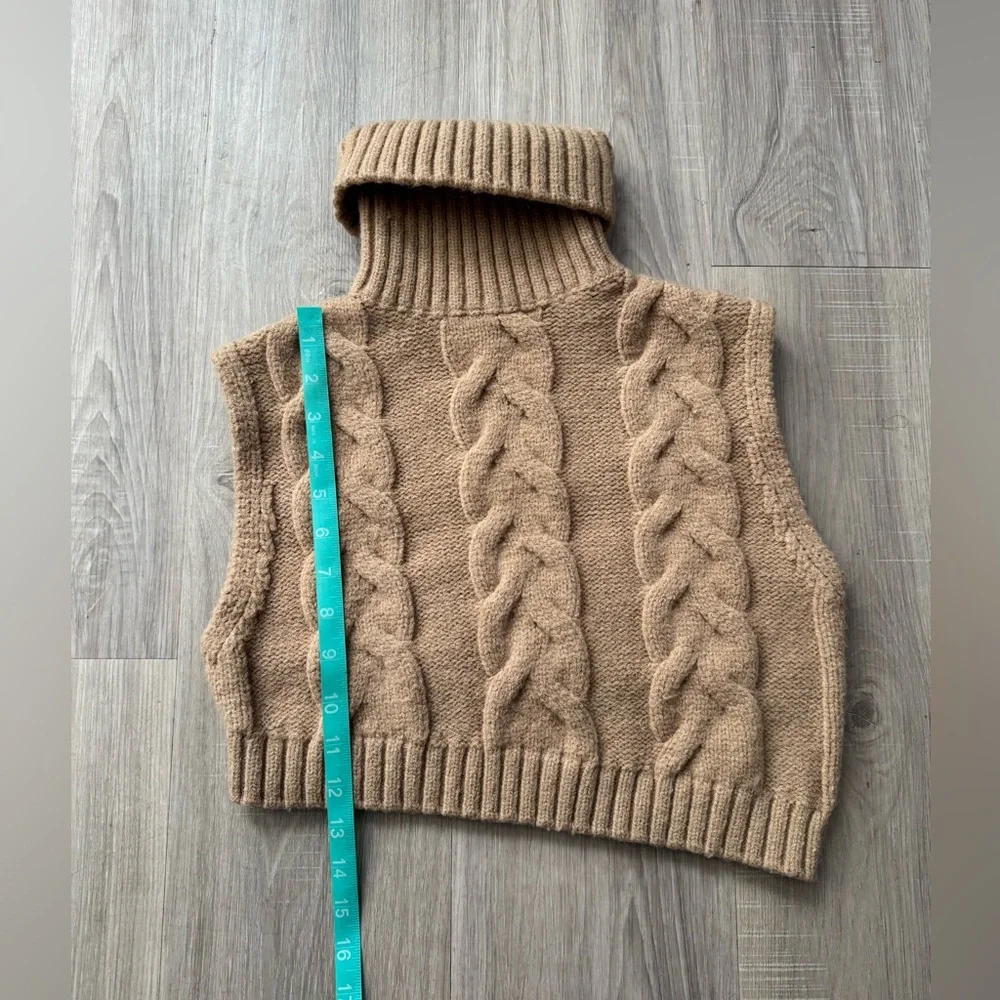 Zara Camel Cable Knit Turtleneck Asymmetrical Sweater